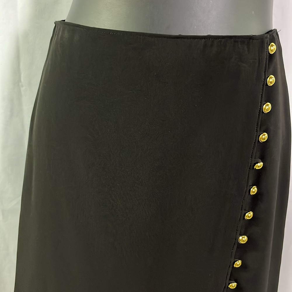 Talbots Black Gold Side Button A-Line Midi Skirt - Picture 5 of 15
